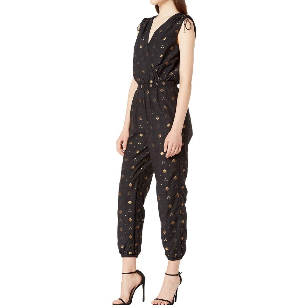 JOIE | Black Gold Metallic V-Neck Pull-ON Casual Jumpsuit (Size S)